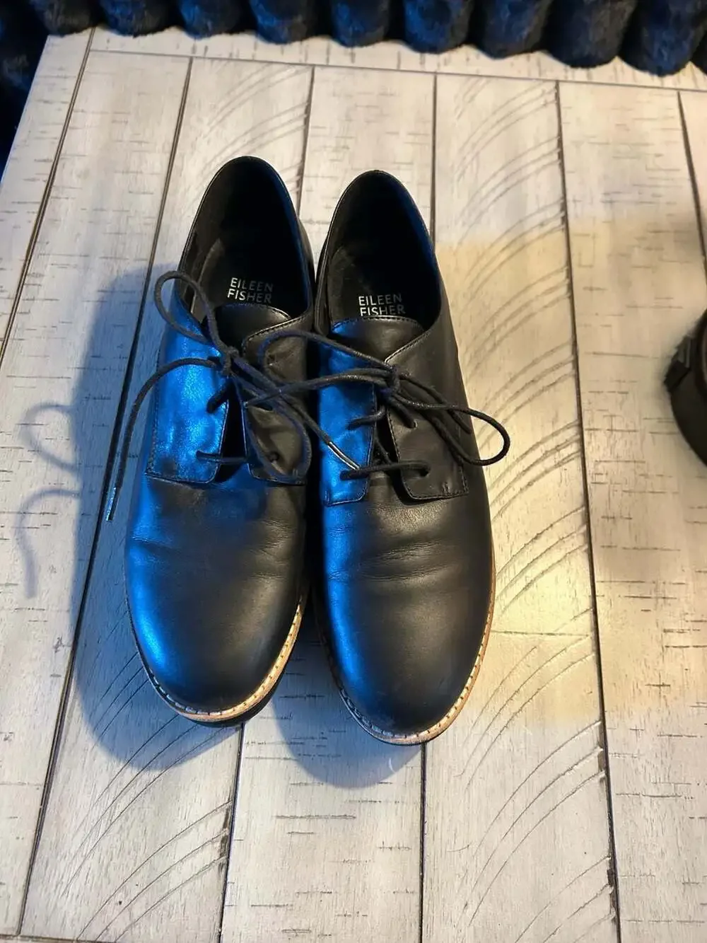 Eileen Fisher Black Leather Platform Lace-Up Oxford Shoes